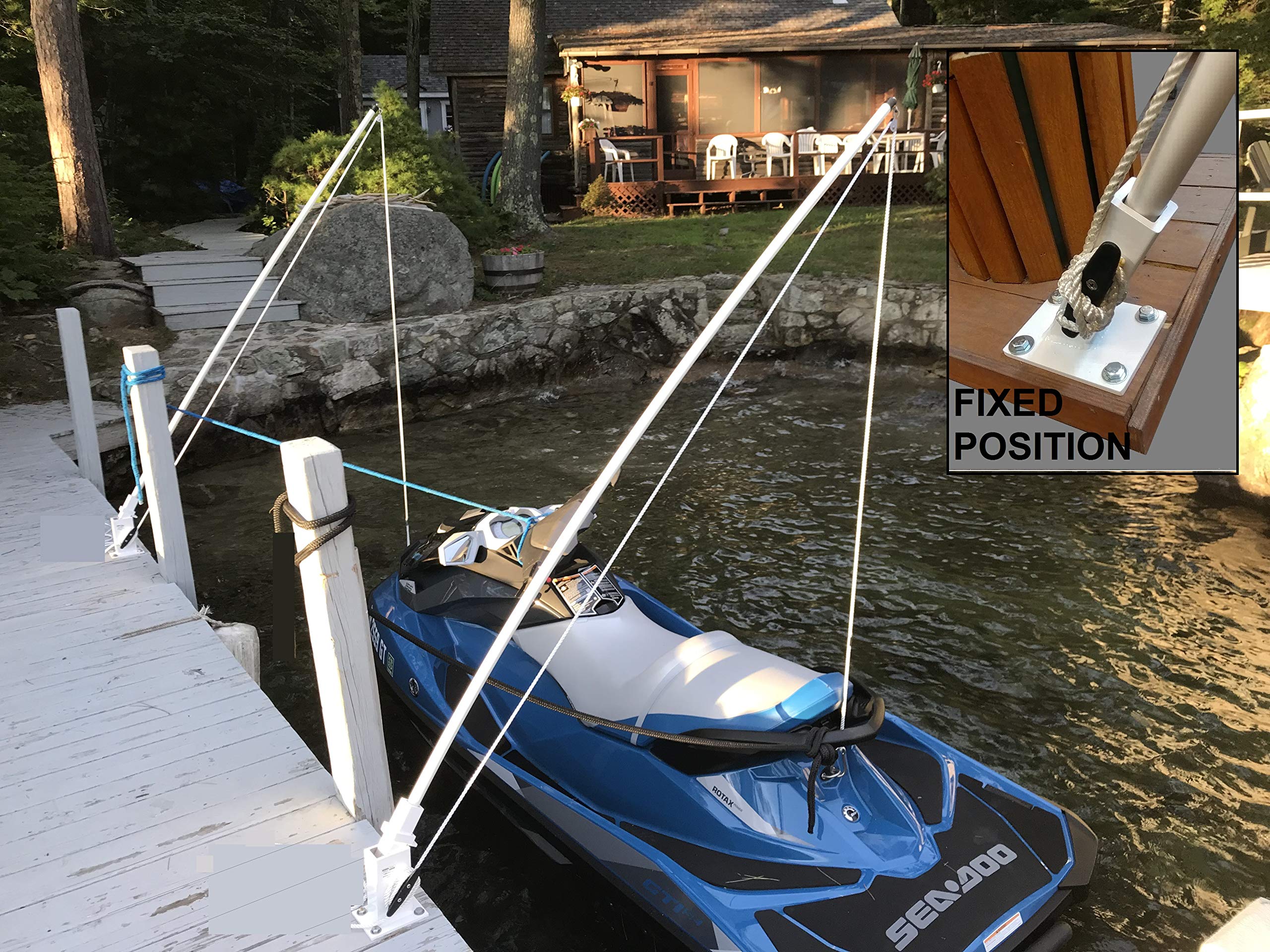 Mooring Whips for jet skis by General Marine this model has poles that swivel .So coming and going from your dock the poles and line do not interfer with you and your jet ski. Solid 1