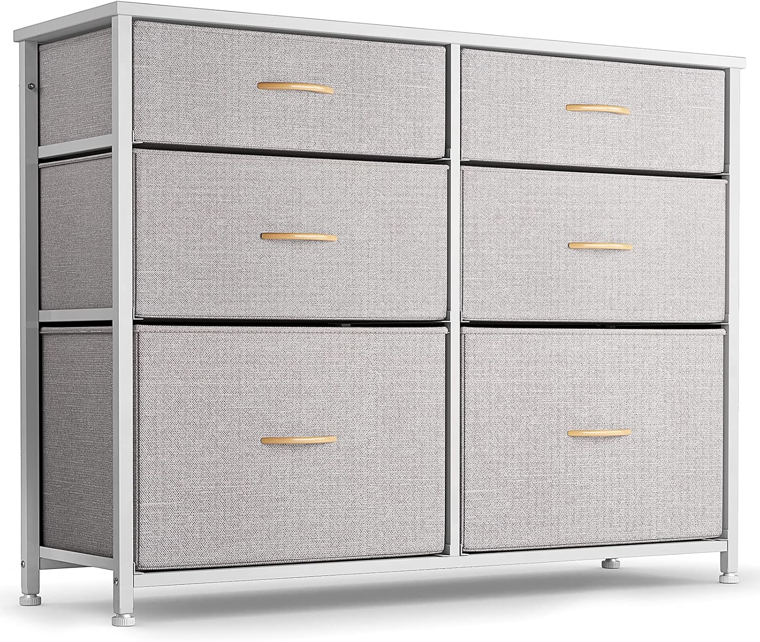 CubiCubi Dresser for Bedroom, 6 Drawer Tall Wide Storage Organizer Dresser for Bedroom Hallway, Sturdy Steel Frame Wood Top, Light Grey