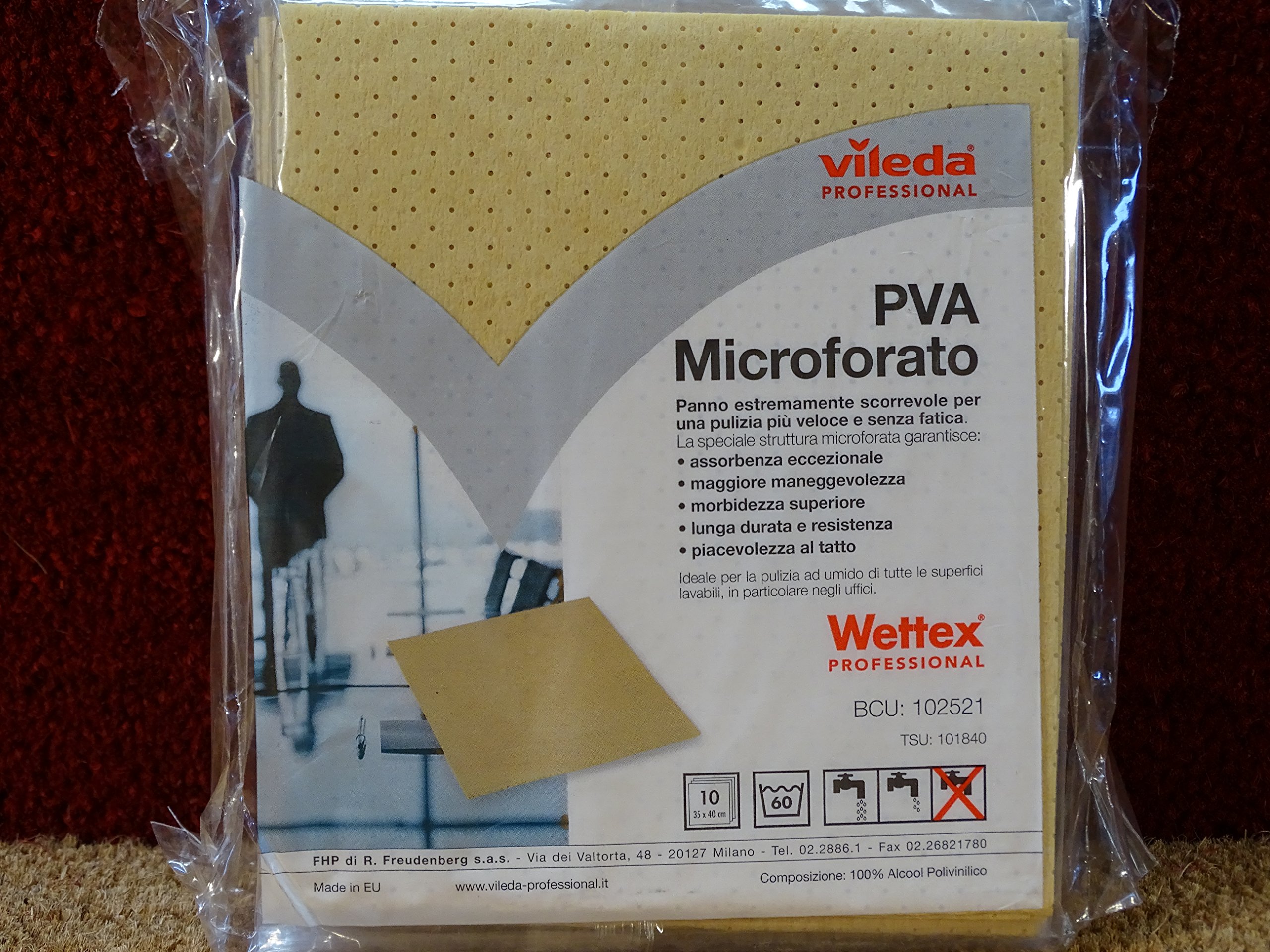 Vileda Professional PVA Microforato Wettex | Panni Professionali per Pulizia ad Umido | 10 Panni | 100% Alcool Polivinilico | Elevata Assorbenza | Asciugatura Rapida | per Superfici Lavabili