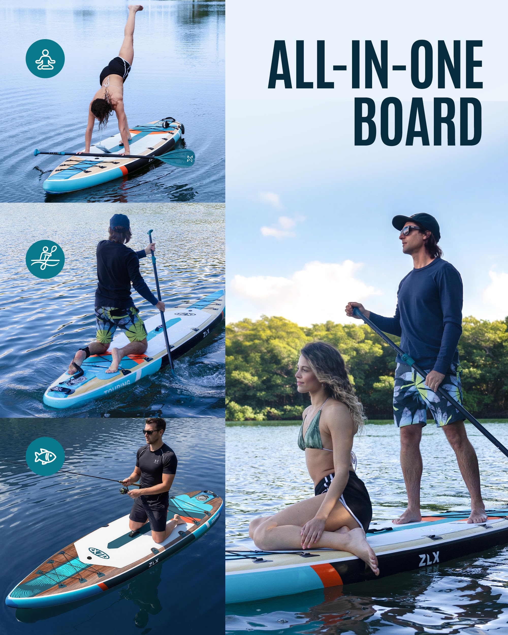 ZLX Stand Up Paddling Board 350x83cm, anfängerfreundliches SUP Board mit Abnehmbarer Mittelfinne für Stabilität oder Geschwindigkeit, Touren Stand Up Paddle für alle Könnerstufen, 200kg Tragkraft