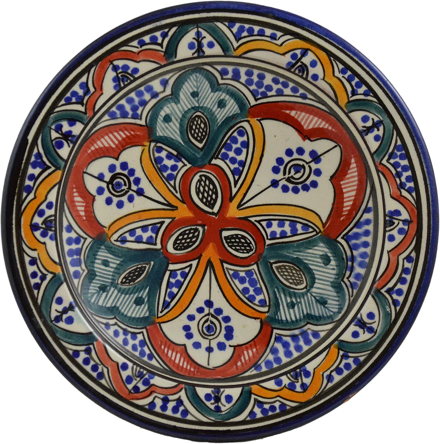 Ceramic Plates Moroccan Handmade Appetizer Tapas Serving Decorative 8 inches Round Rainbow