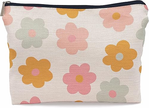 Retro Groovy - Bolsa de maquillaje de flores de margaritas de los años 60 y 70, bolsa de cosméticos, bolsa con cremallera, bolsas de aseo para
