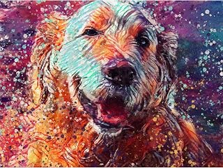 Golden Retriever Dog Wall Art Print, Goldie Dog Memorial, Abstract Dog Picture Gift Choice of Sizes Hand Signed by Dog Portrait Artist Oscar Jetson. (a3)