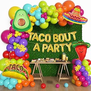 Amandir 169Pcs Mexican Fiesta Party Decorations, Fiesta Balloon Garland Arch Kit Cactus Chili Avocado Mexican Themed Balloons for Cinco De Mayo Carnival Birthday Party Taco Bout Decoration