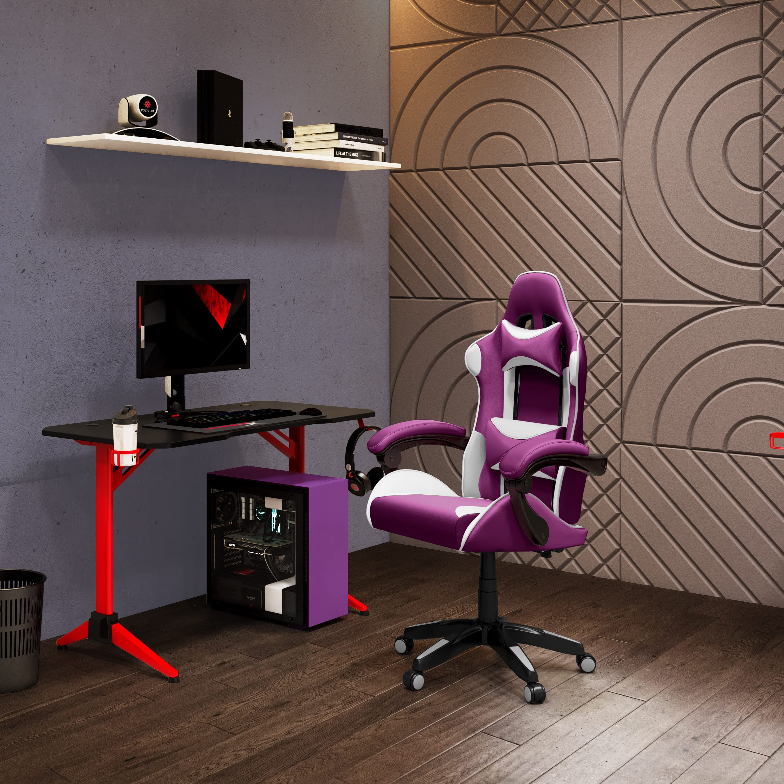CorLiving Ravagers Gaming Chair (Purple/White)