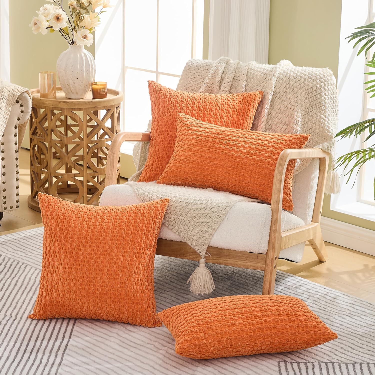 GAWAMAY Decorative Corduroy Lumbar Throw Pillow Covers 12x20 Inch Set of 2 for Living Room Couch Bed Sofa, Farmhouse Cushion Cover Soft Striped Neutral Pillow Cases Home Decor (30x50cm) Bright Orange - Image 5