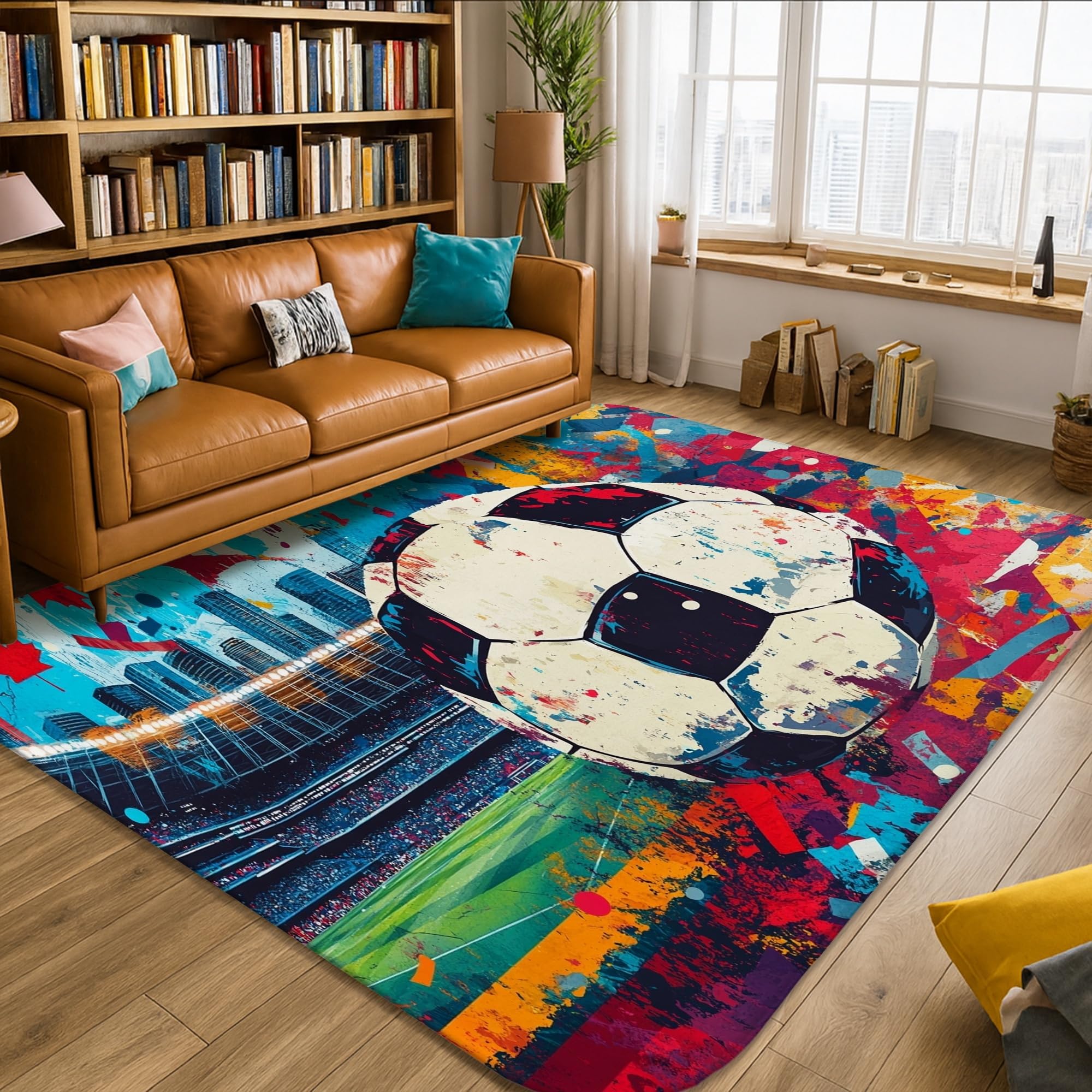 Tapis football bleu automne éponge poils courts anti-poussière 1,5x2,1m