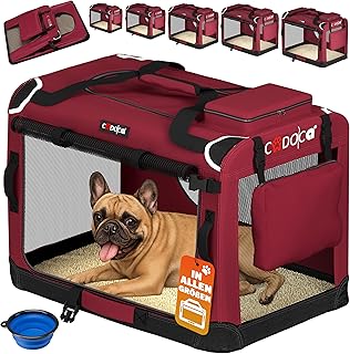 CADOCA® Hundebox faltbar Transportbox M 60x42x44cm robust atmungsaktiv Transporttasche Auto Rückbank Haustiertransportbox Hundetragetasche Dunkelrot