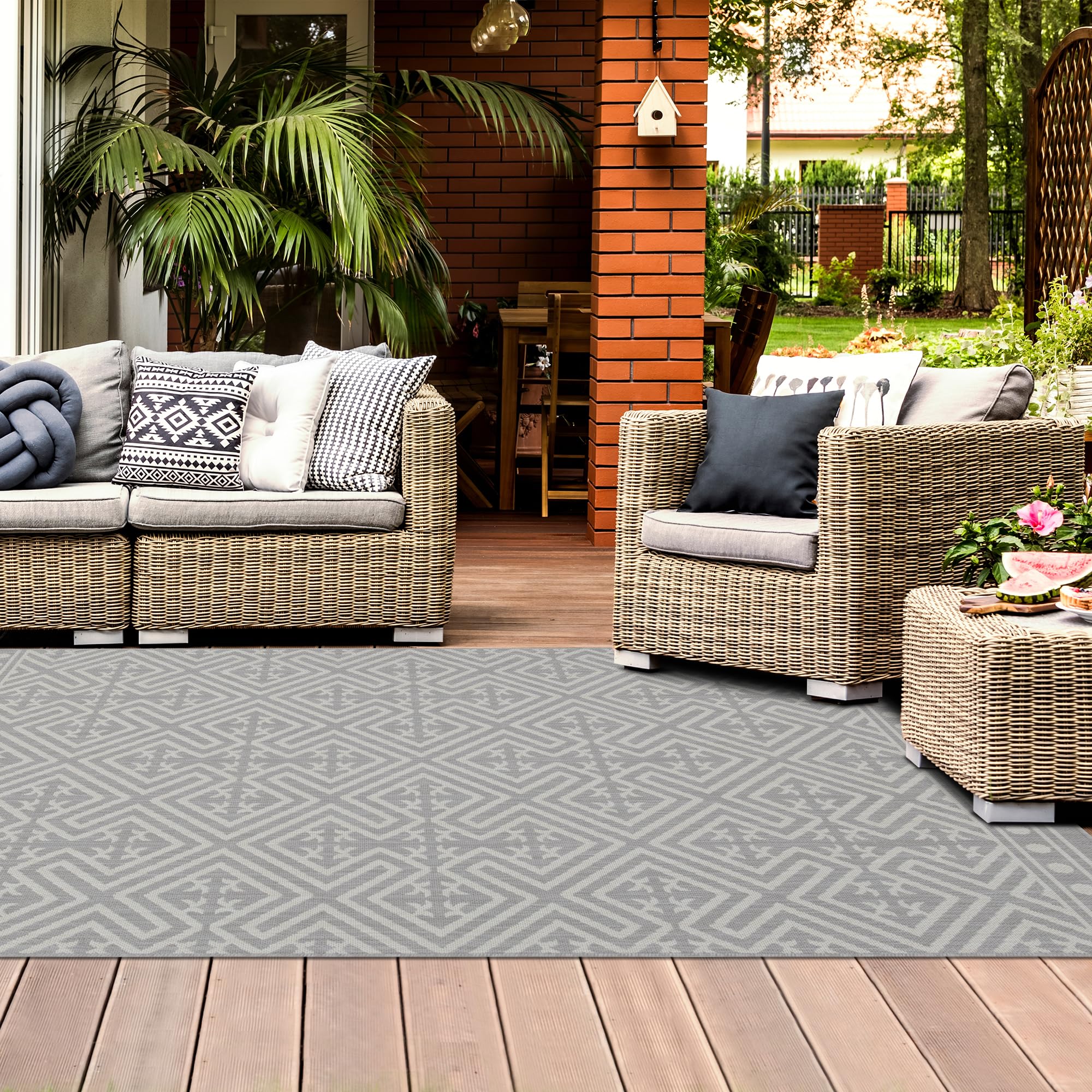 homeart Outdoor Rugs | Easy-Cleaning Indoor & Outdoor Area Rugs for Porch, Deck, Balcony, Garden, Picnic, Kitchen, Hallway | UV & Weather-Resistant Large Patio Rug Mats | Anthracite Cream 80 x 150 cm — view 484