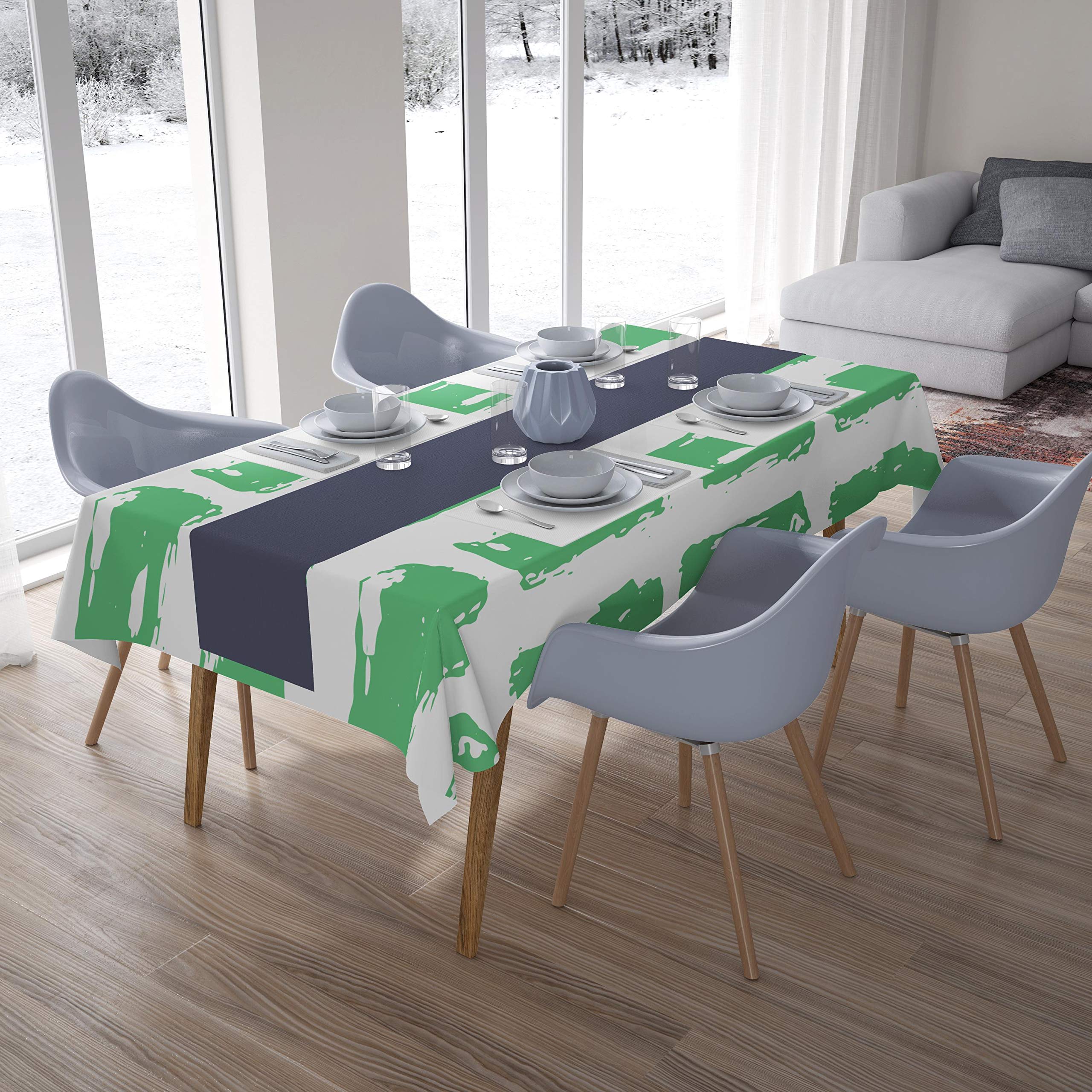 Nappe 140x200 cm Bonamaison vert pétrole et blanc en polyester