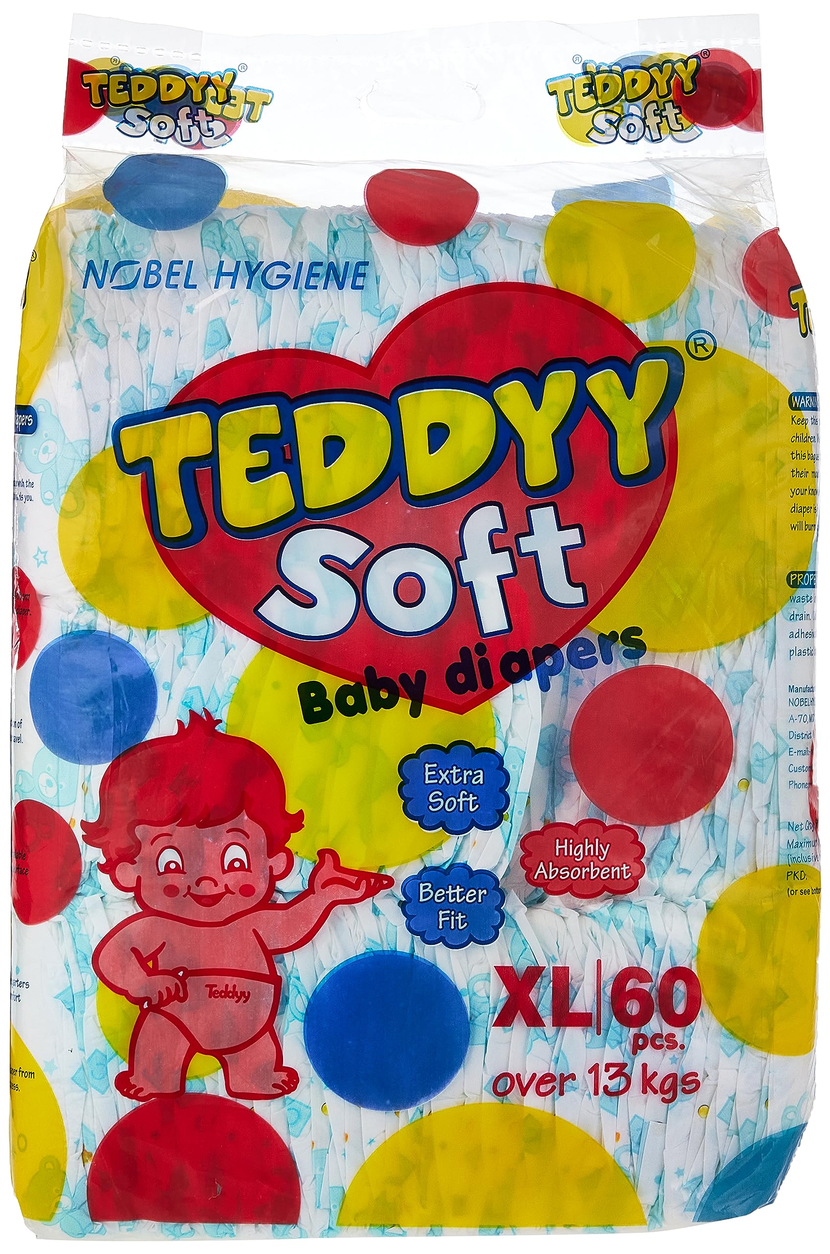 Teddyy Baby Diapers Soft, X-Large, 60-Piece