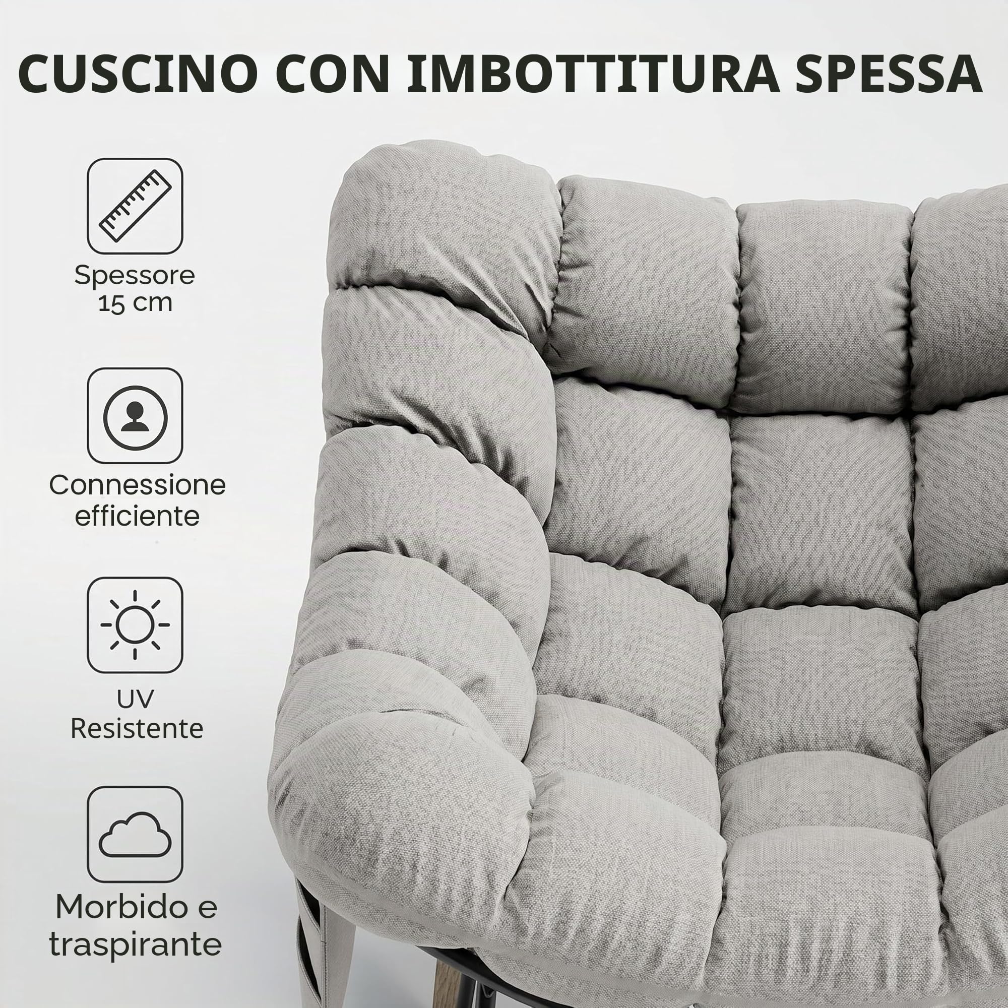 Fiutazge 2 Pezzi Sedia a Dondolo da Esterno,Poltrona Relax Ergonomica a Forma di Uovo per Giardino,Balcone,Veranda e Soggiorno,Portata 180 kg,Beige