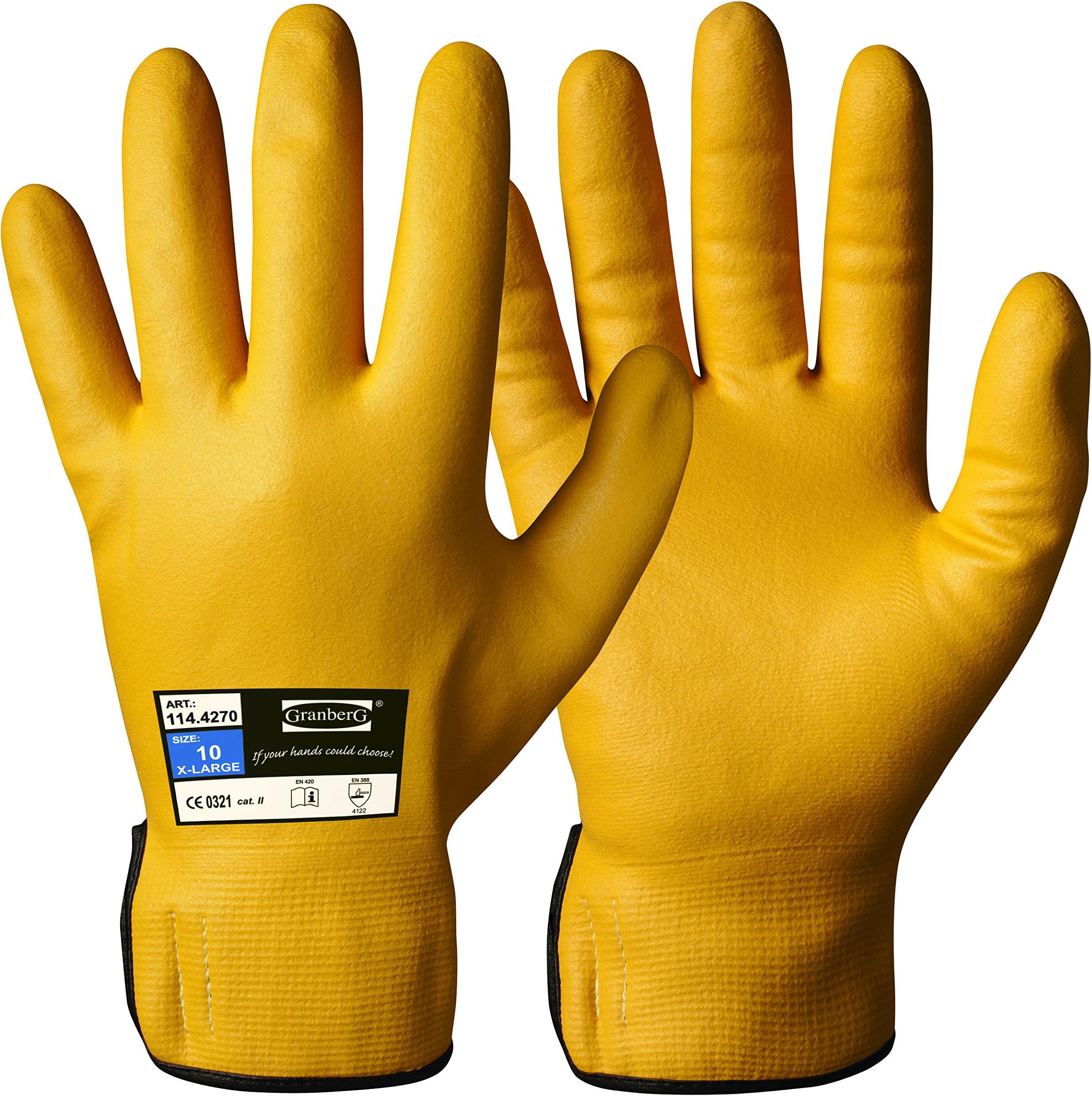 GRANBERG 114.4270-10 - 12pairs bundle Nitrile Micro-Foam Coated Gloves, Oil and Water Repellent, Unlined, Resistant to Contact Heat, Size 10, X-Large (Pack of 12)