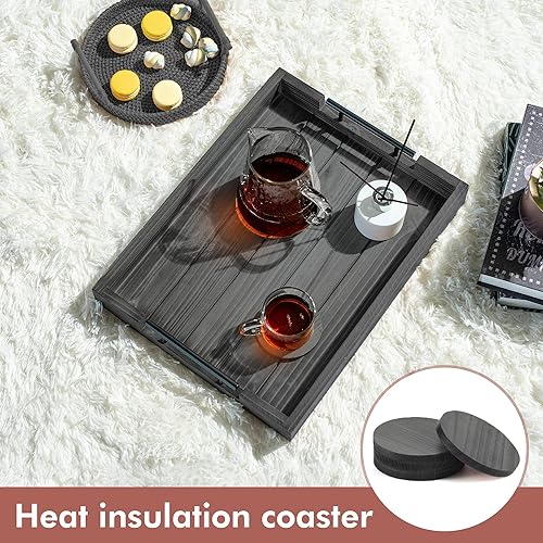 Miniatura 4 de Bandeja decorativa para mesa de café con asas, bandeja de madera de 17 x 13 pulgadas para otomana, desayuno