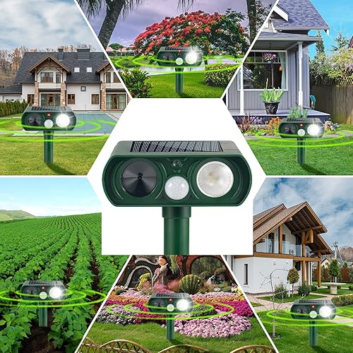 Miniatura 7 de Repelente ultrasónico de animales mejorado 2024, repelente de gatos, repelente solar de animales al aire libre con sensor de movimiento, luz