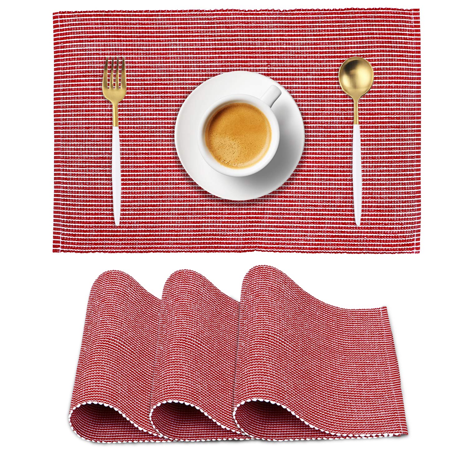 HOKIPO Blue Ribbed Placemats & Table Runner -8