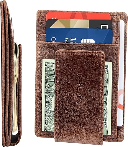 Billetera con clip magnético con bolsa frontal de cuero de hombre Viosi RFID Hunter