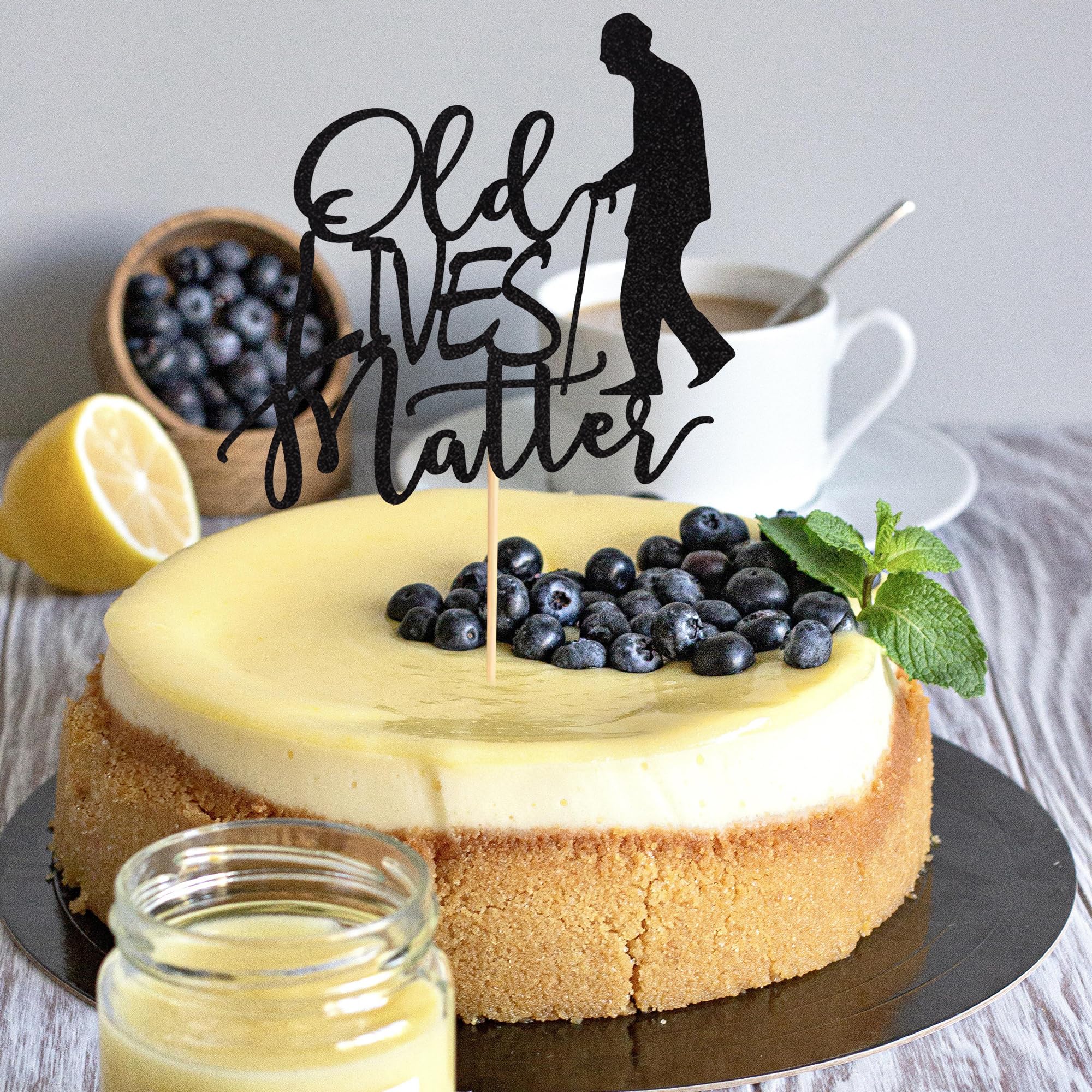 Topper Per Torta Pensionamento Con Scritta Old Age - Decorazione Divertente Con Glitter Neri Per Adulti