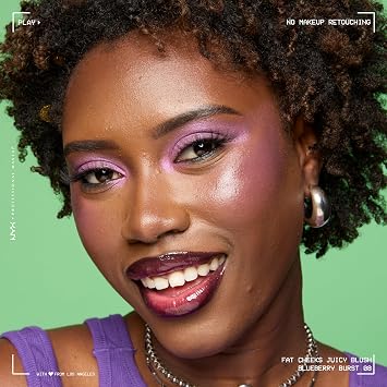 NYX PROFESSIONAL MAKEUP Fat Cheeks Liquid Blush, Buildable, Dewy Blush with Long-Lasting 12HR Wear - Blueberry Burst (Cool Purple)