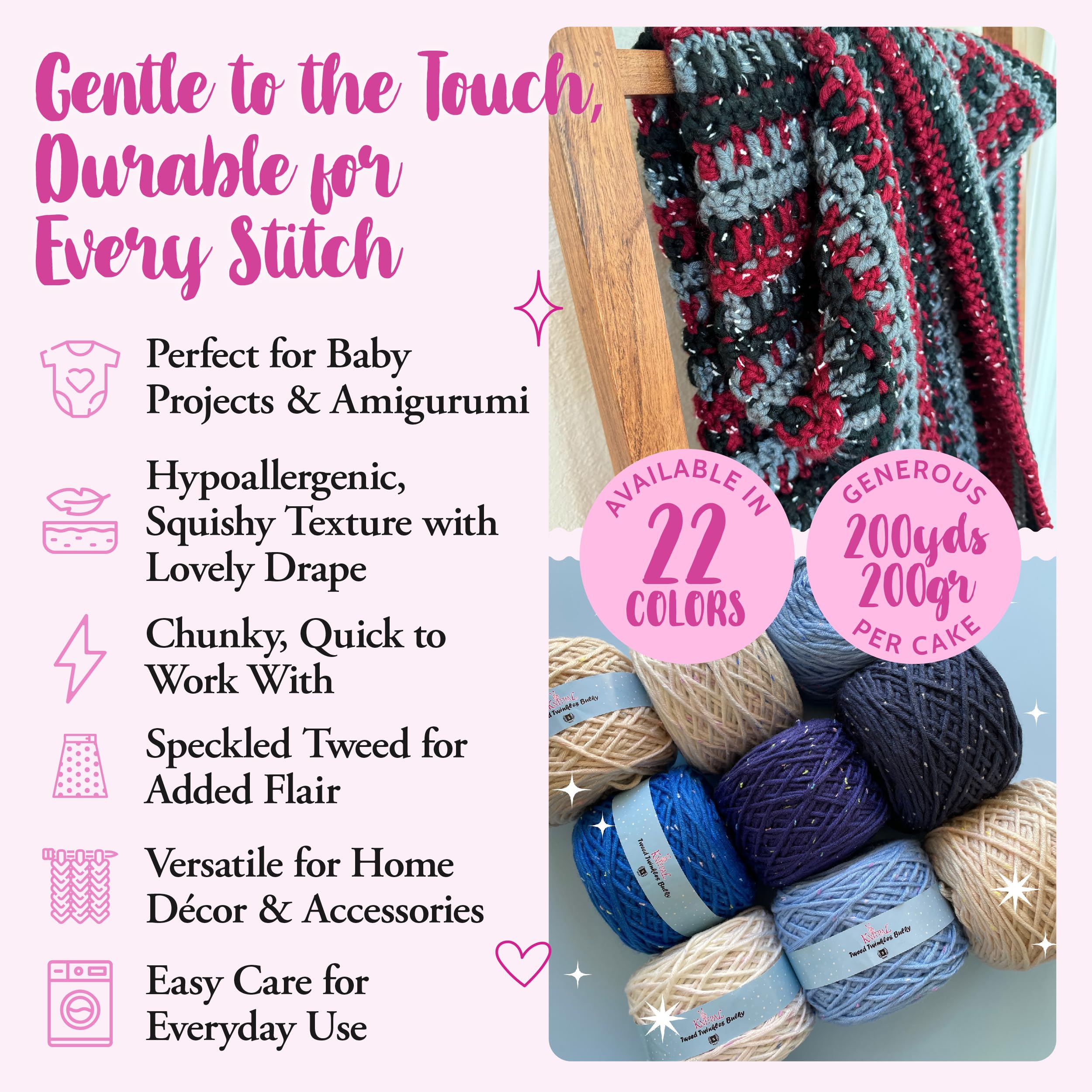 Amazon.com: Tweed Twinkle Bulky Acrylic Yarn for Crocheting, 2  