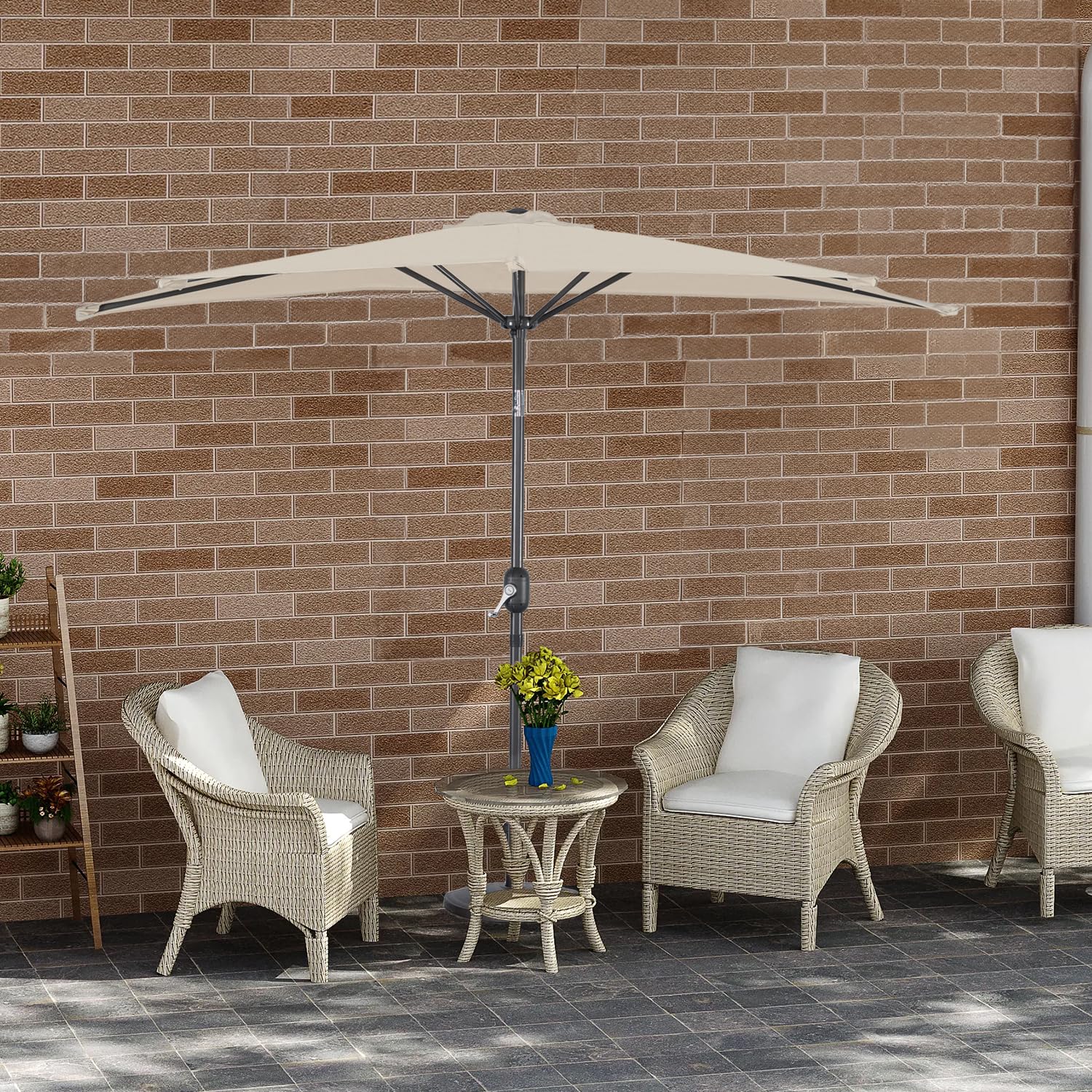Angel Living Half Circular Parasol, Sombrilla Semicircular 250cm de Acero, Mástil Central de Acero de 38 mm, Para Jardín Patio Balcón
