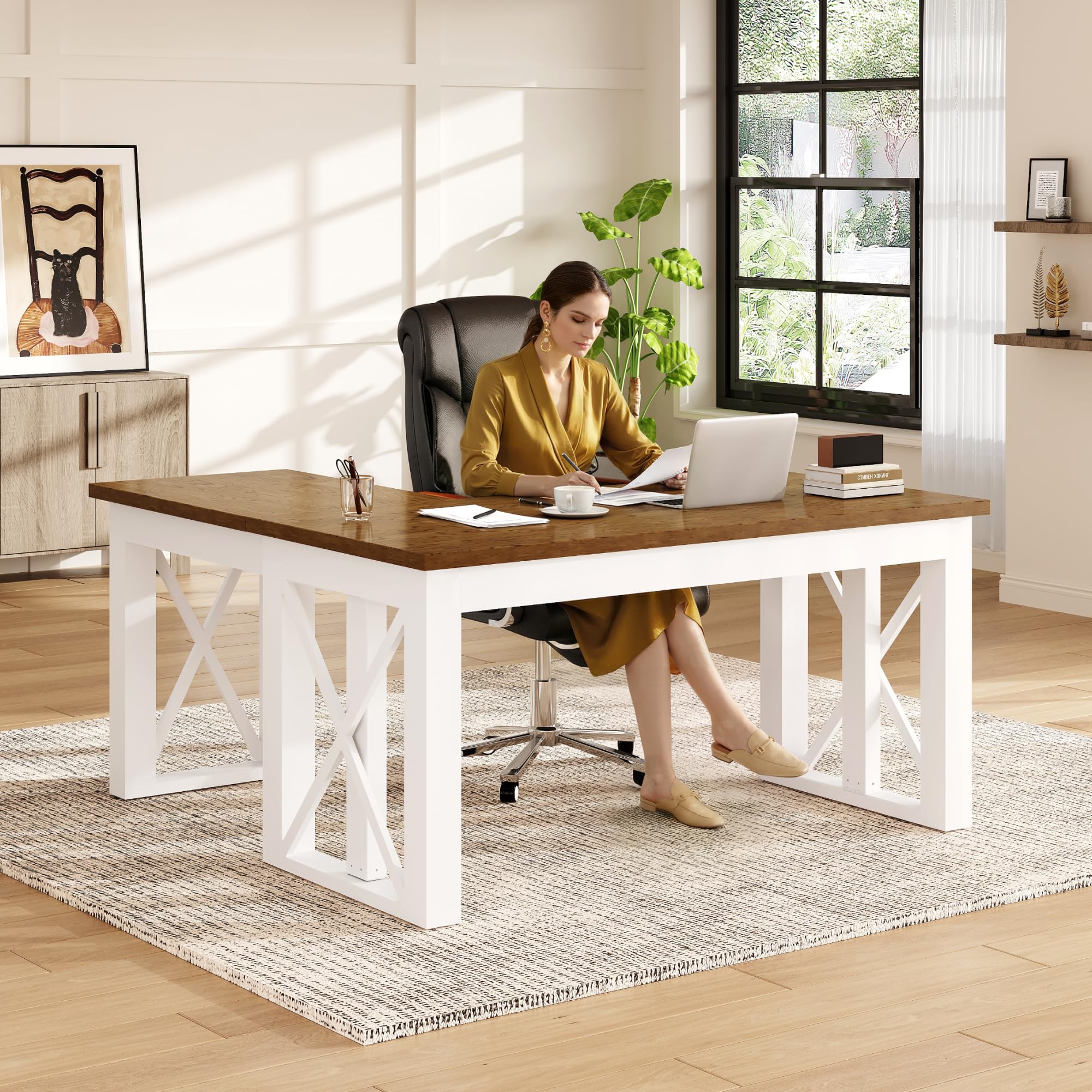 FLEXISPOT L-Shaped Standing Desk with Drawer 55x48 Sit Stand Executive Table Height Adjustable Corner Desk for Home Office