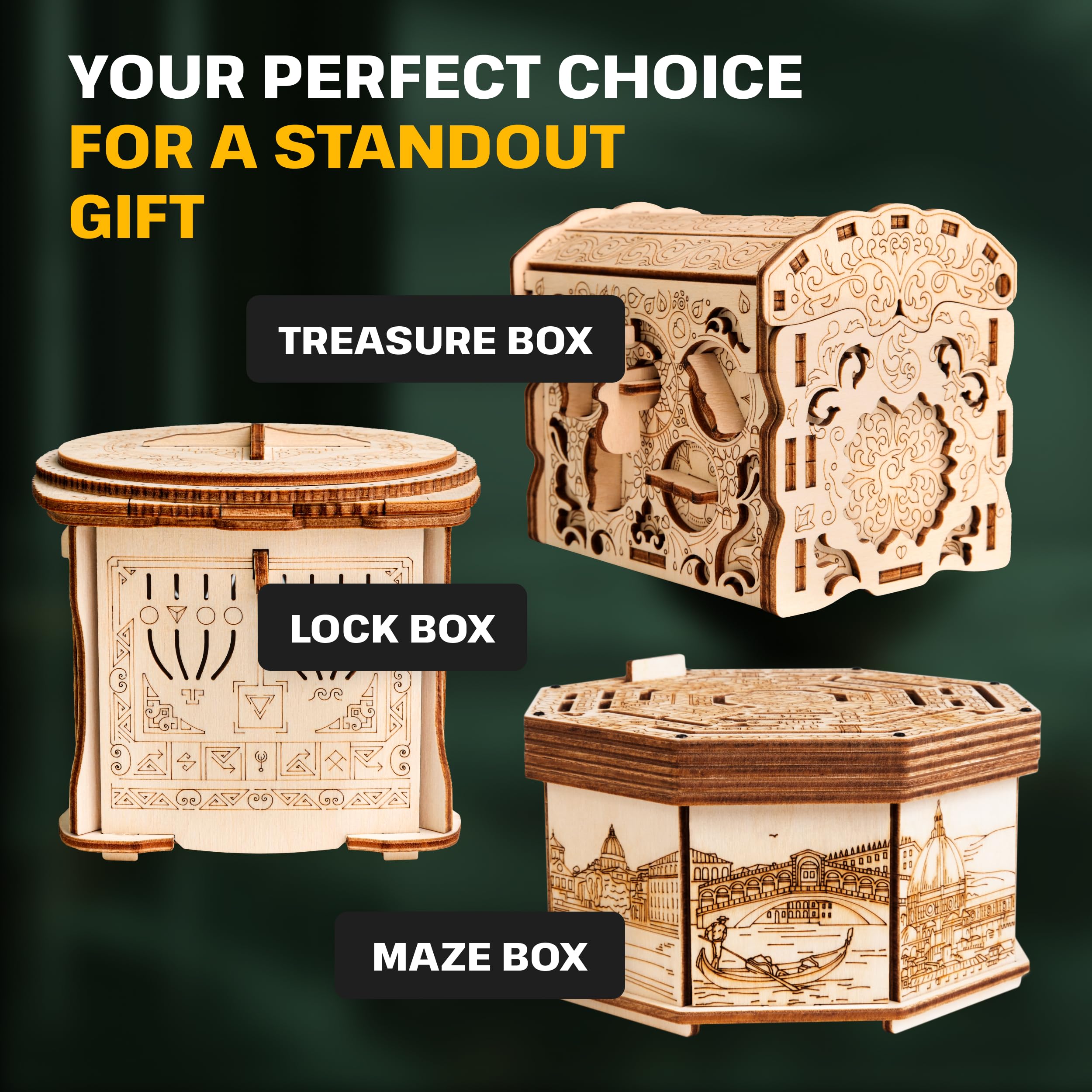 ESC WELT Wooden Secret Lock Box – kreatywne pudełko prezentowe na pieniądze, bony, karty podarunkowe – gra w drewniane pudełko 3D – puzzle prezentowe – pudełko prezentowe dla młodzieży i dorosłych –