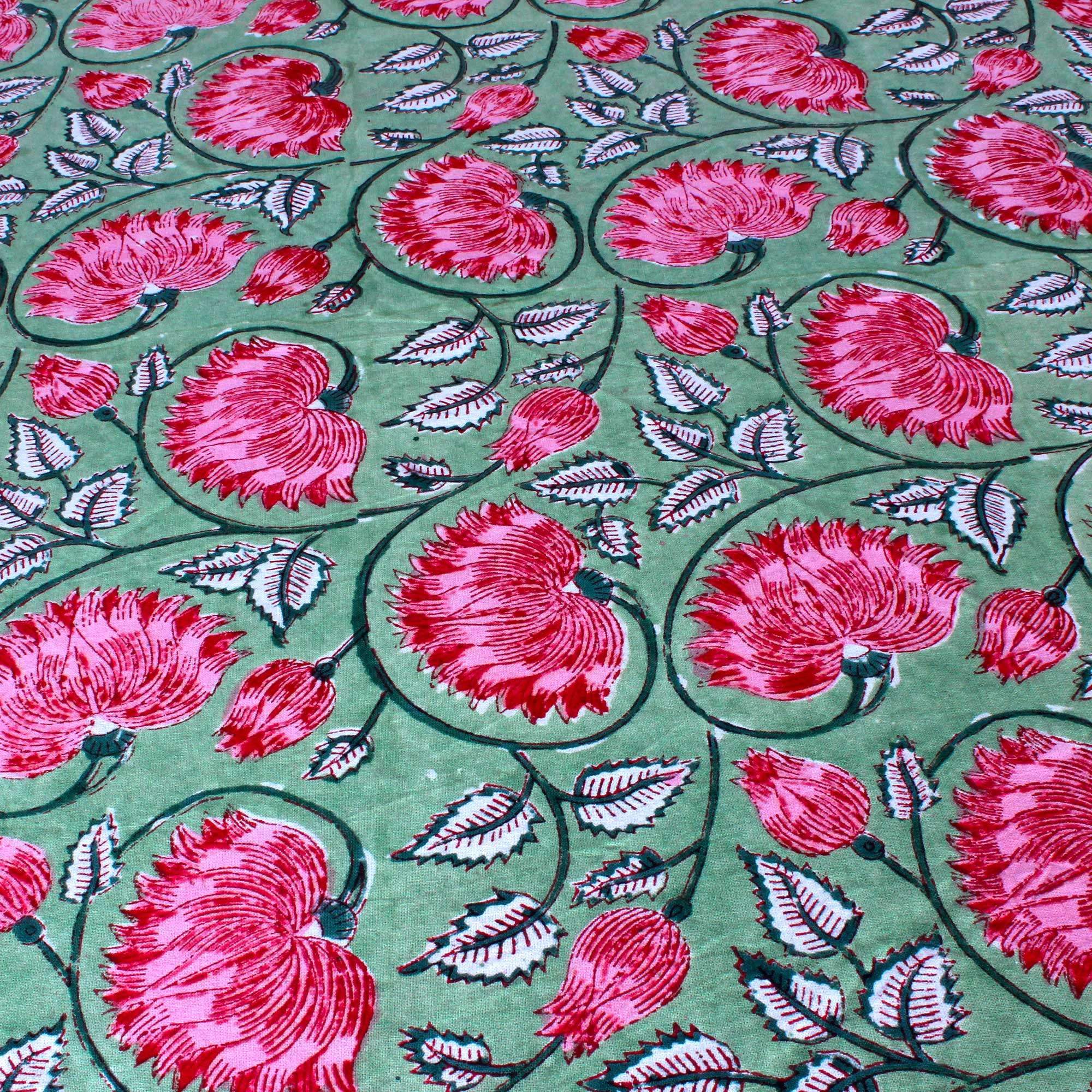 Mantel redondo de 100 % algodón, color verde y rosa, para primavera y verano, mantel con estampado de bloques para comedor, bodas, al aire libre, fiestas, Grand Millenial Home, 72