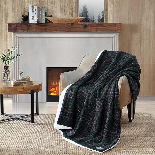 Vista 258 de Eddie Bauer Manta reversible de vellón sherpa, ropa de cama y decoración del hogar, para todas las estaciones, (Bunkhouse Plaid Beige), beige