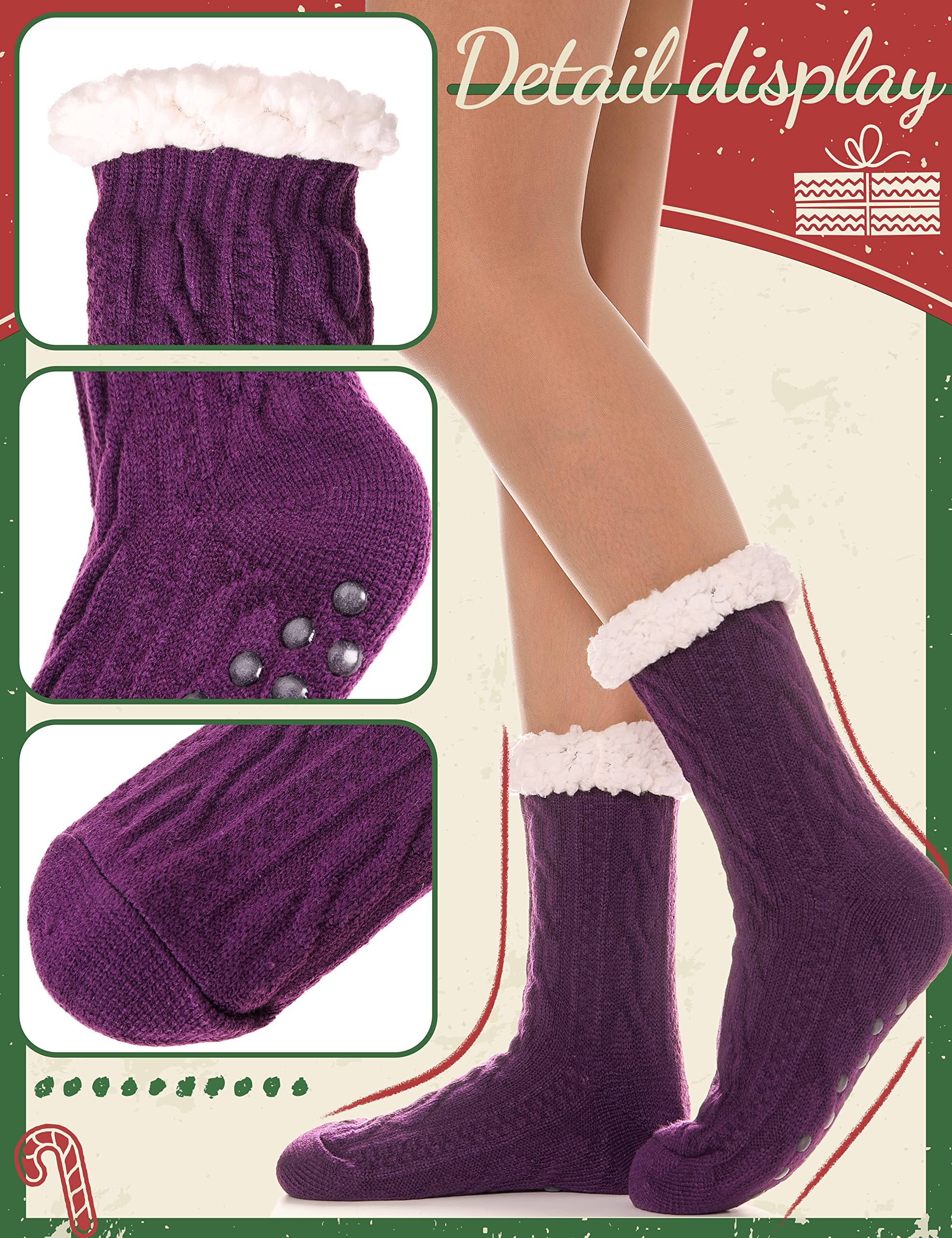 ANTSANG Mujeres Zapatillas Calcetines Peludo Acogedoras Invierno Vellón Suave Caliente Cómodo Grueso Navidad Agarres Inicio Calcetines