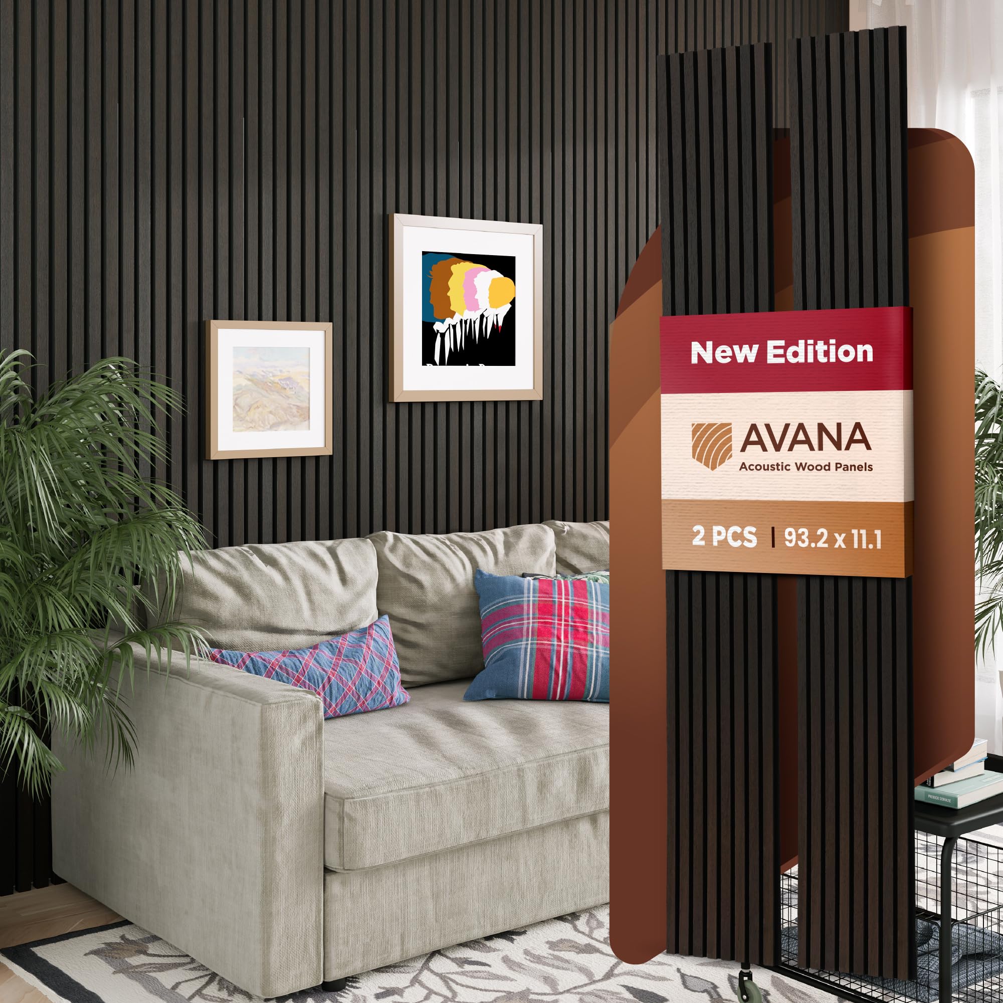 Avana Acoustic Wood Wall Panels – 93.2x11.25 Inch Panels – Fits 94x12 Layout – Smoke Oak Acoustic Panels 2 PCs – Wall Panels for Interior Wall Decor for Homes, Offices – Durable Wood Panels for Wall