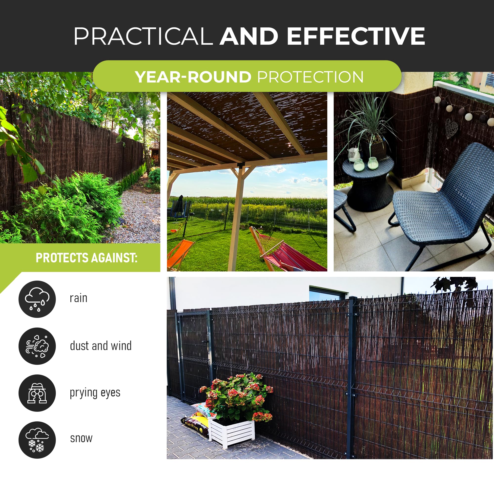 Premium Imprégnée Canisse en Osier 60 x 500 - Naturel Brise-Vue Clôture pour Jardin, Balcon et Terrasse - Protection Contre Le Vent & Le Soleil - 60 Dimensions