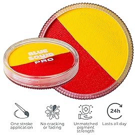 Blue Squid Face Paint Water Based Single Cake Professional Face Paint & Body Paint - Water Activated, Kids Adults Face Painting for Costume, Halloween Makeup, Cosplay - Red & Yellow Face Paint 30g