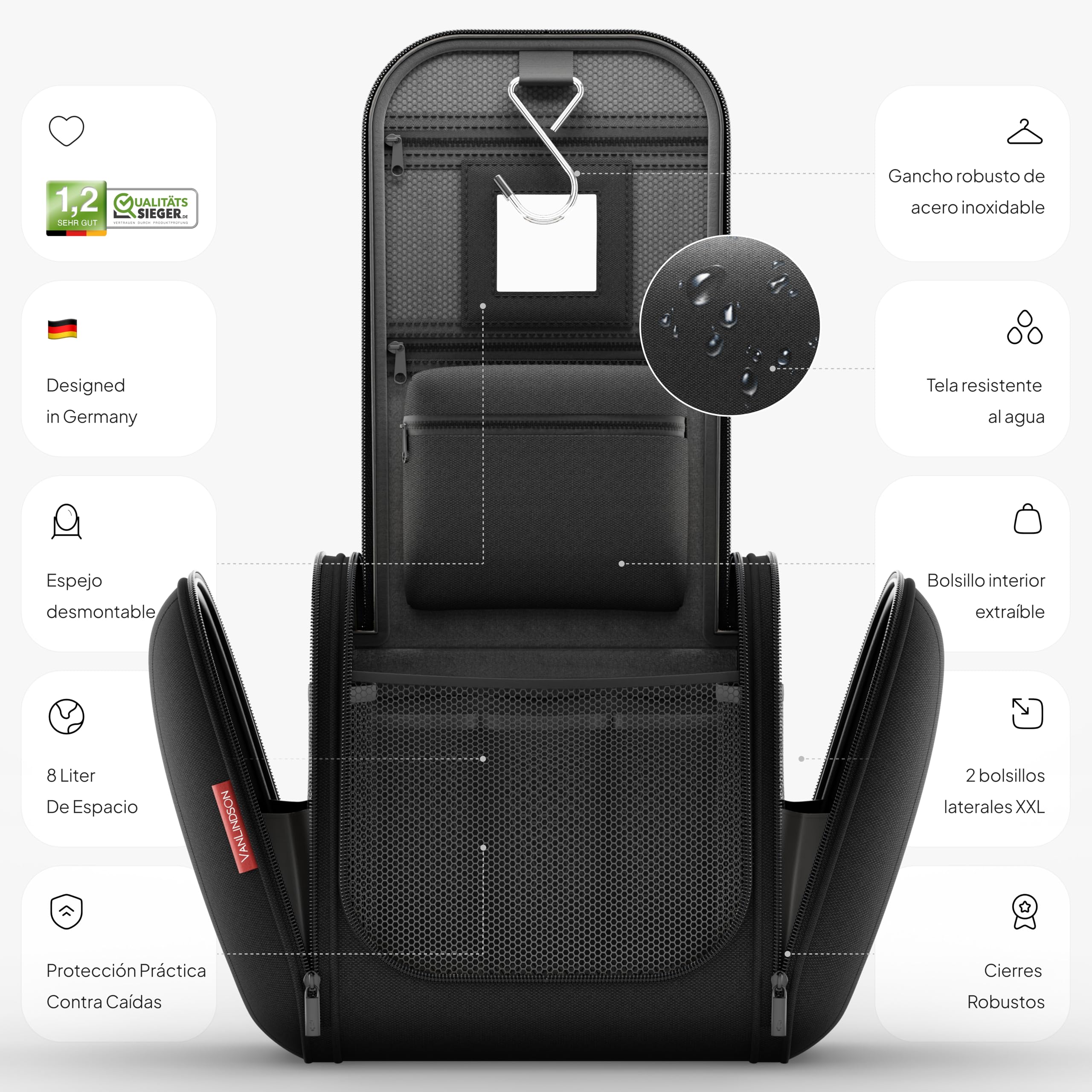 Luxury Neceser de Viaje [Diseño 2025, 8 litros de Espacio] - Neceser Maquillaje Organizador para Hombre y Mujer, Bolsa de Aseo y Viaje Colgante