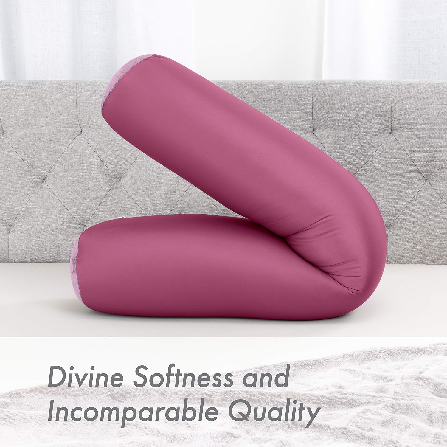 Straight Body Pillow, Full Size Premium Microbead,Side Sleeping/Maternity Pregnant Women, Supportive,Fluffy, Breathable, Cooling, 85/15 Spandex/Nylon Silky Anti-Aging - 48 X 8 - Burgundy - Merlot