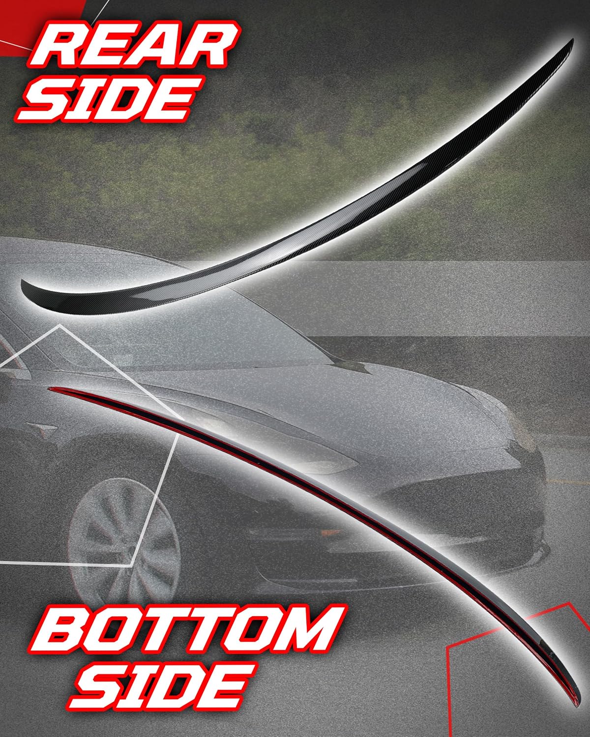 Rear Spoiler Wing Fit Compatible with Tesla Model 3 2017 2018 2019 2020 2021 2022 2023 Gloss Carbon Fiber Spoiler