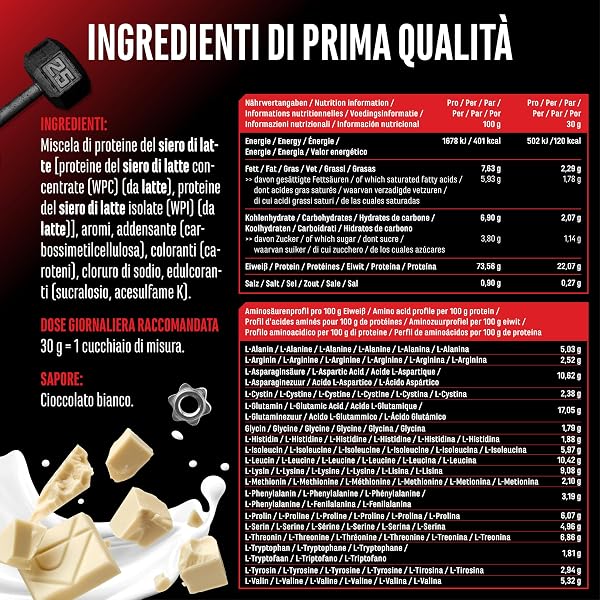 Whey Proteine Complesso - 1000 g (Cioccolato bianco) - Con contenuto isolato - Proteine in polvere solubili istantanee con BCAA ed EAA - German Elite Nutrition - 4