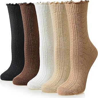 Eyean Womens Merino Wool Ruffle Socks Knit Warm Boot Winter Cozy Thermal Hiking Dress Crew Frilly Socks 5 Pairs Eyean Womens Merino Wool Ruffle Socks Knit Warm Boot Winter Cozy Thermal Hiking Dress Crew Frilly Socks 5 Pairs