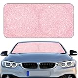 Windshield Sun Shade Foldable Car Front Window Covers for Car Accessories Sun Heat UV Rays Visor Protector Protection for Universal Cars SUV Truck(Pink Sequins)