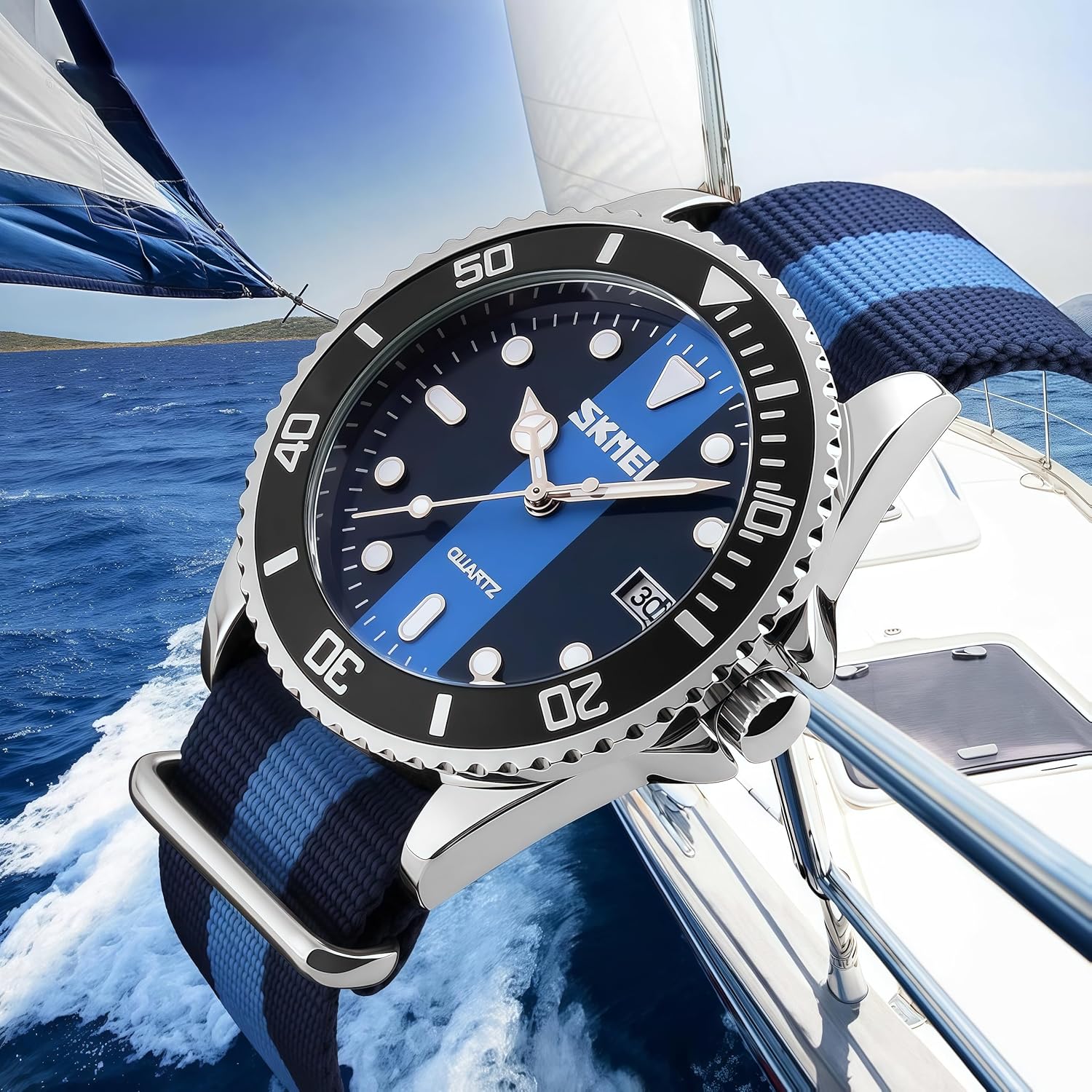 MASTOP Men's Quartz Watch Nylon Strap British Style Business Sports Date Display Waterproof Dress Watches Luminous Fashion Analog Casual Wristwatch