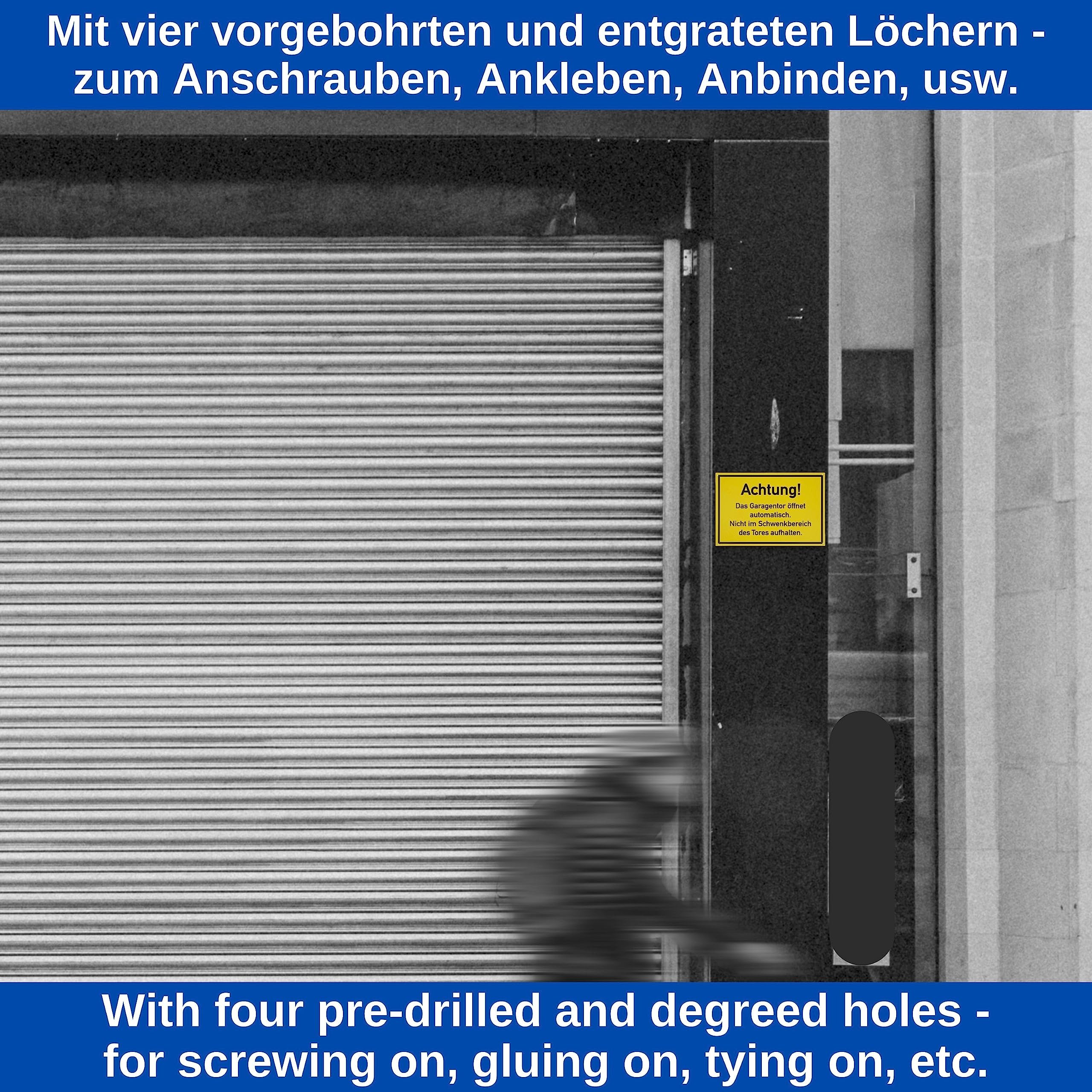 Warnschild 'Achtung! Garagentor öffnet' – 2 Stück, 30x20 Cm Aus PVC | Mit Bohrlöchern Zum Anbringen