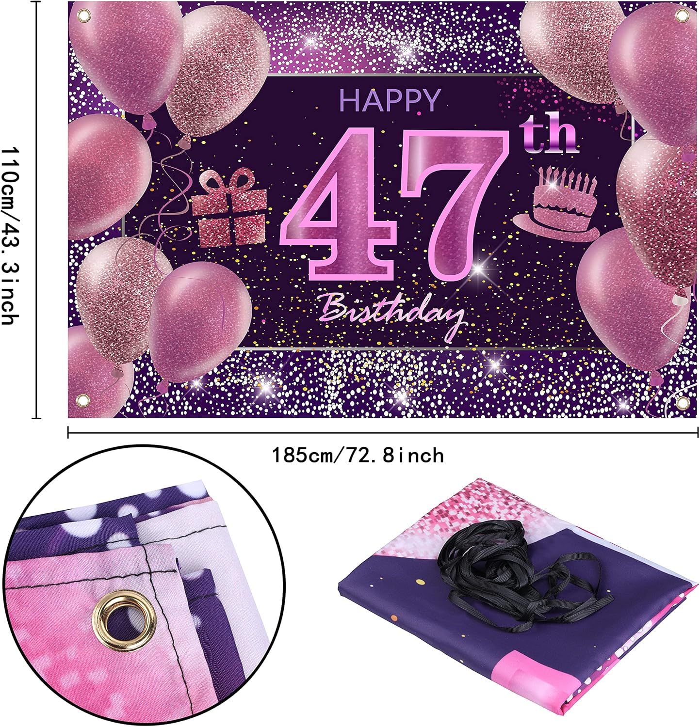 IMISI 47th Birthday Decorations - Happy Birthday Banner, Pink Backdrop for Party - Image 3