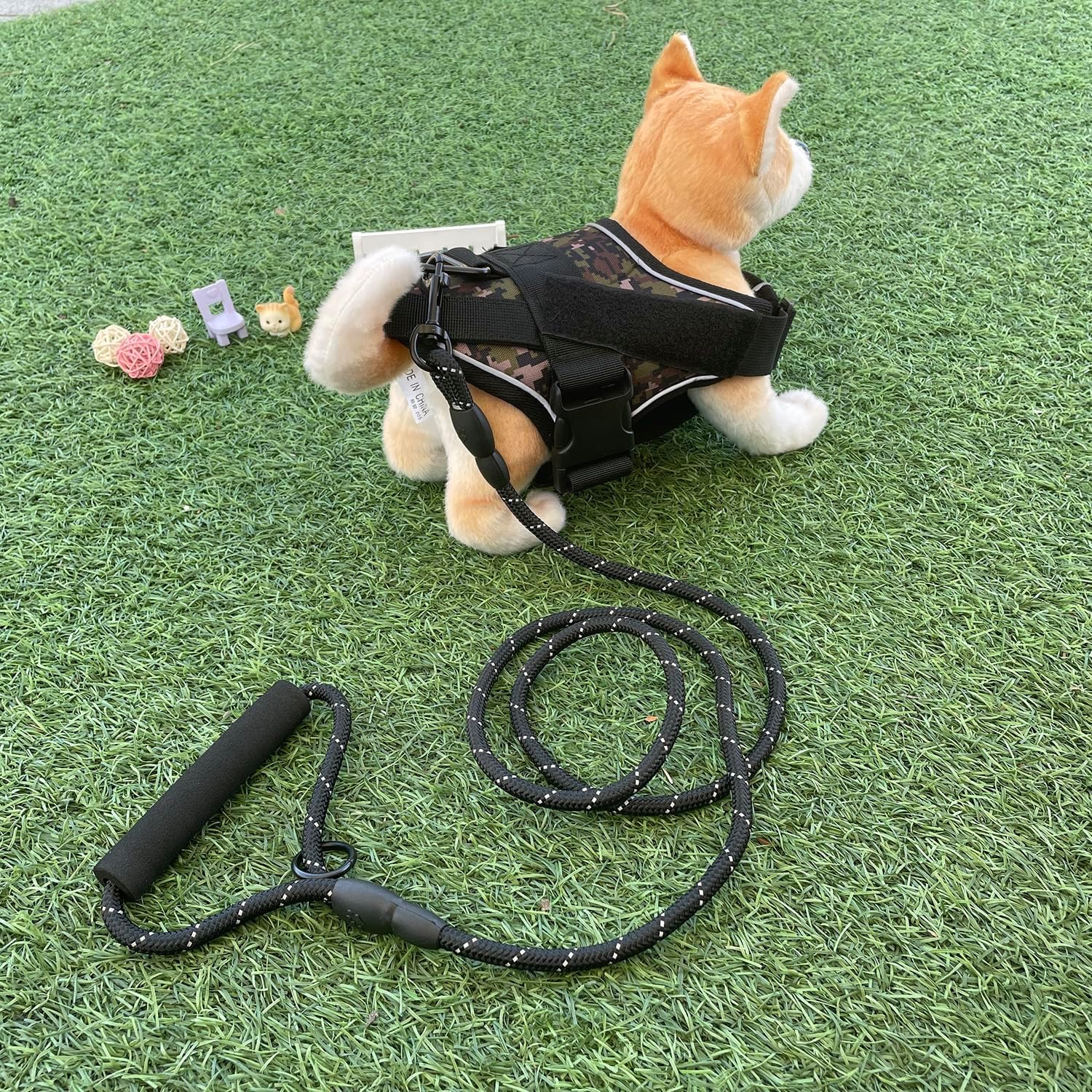 2 Pieces Reflective Dog Harness and Leash Set Comfortable Mesh Lining with Handle - Green Camouflage - S