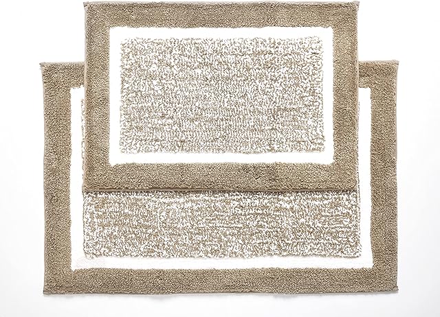 Penguin Home Microfiber Plush Soft Bath Mat Set of 2|Racetrack Design- Brown Colour||Rectangles|Absorbent Washable Toilet Rug Bathroom Mat Sets 2 Piece Non Slip Latex Backing|Size 40x60cm & 50x80cm|
