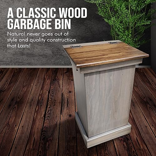 Miniatura 2 de Peaceful Classics Armario de basura de madera, acabado de peltre, capacidad de 36 cuartos de galón, madera de pino hecha a mano Amish, diseño de
