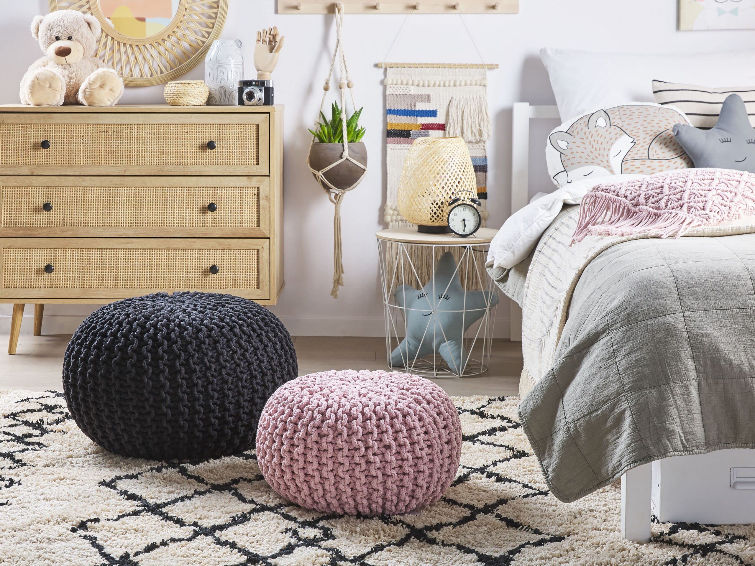 Beliani Pouf poggiapiedi in Tessuto Nero 50 x 35 cm