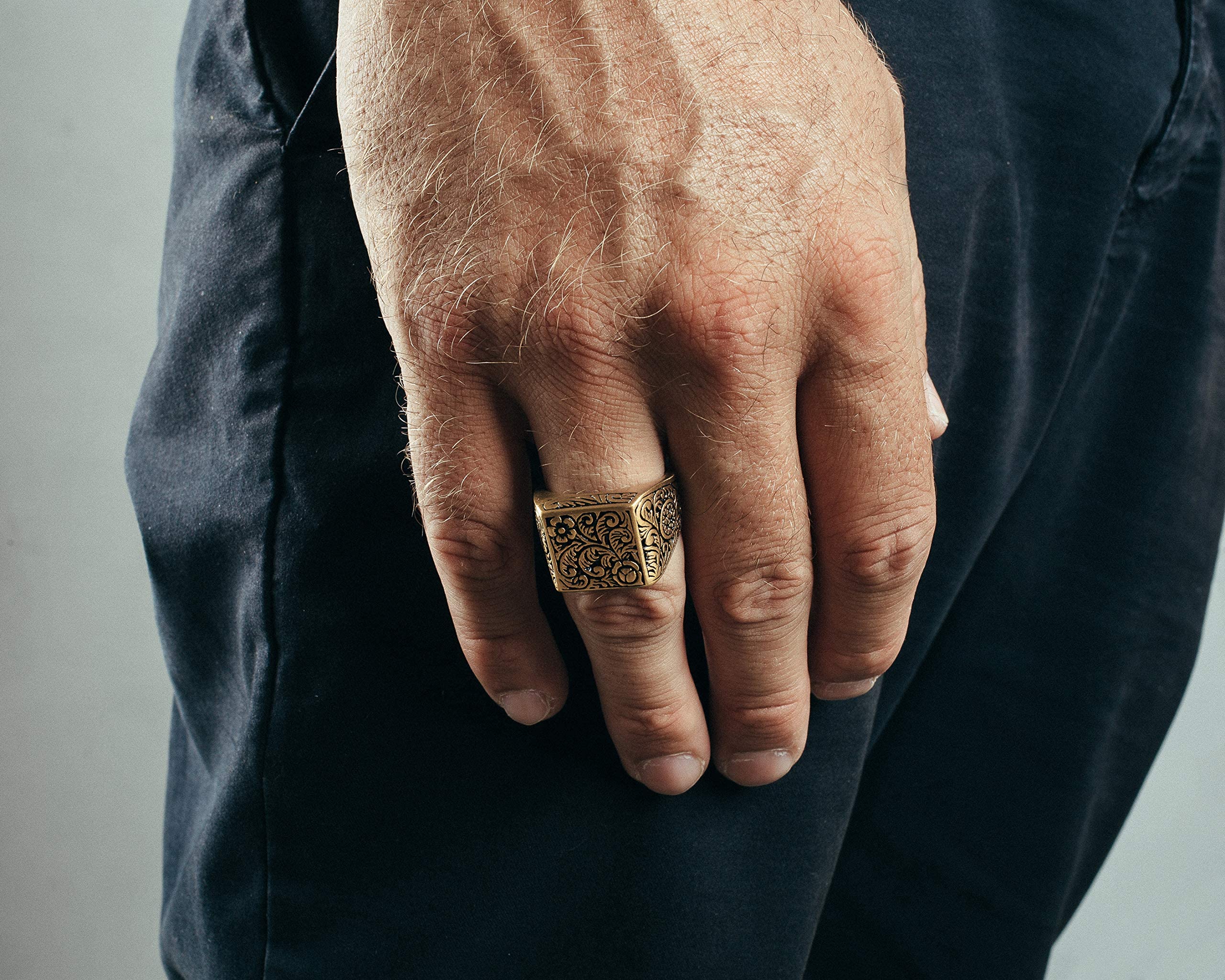 Akitsune Floris Anillo | Design-Anillo Mujer Hombre Acero Inoxidable Sello de Adorno Floral Grande - Oro - US 8