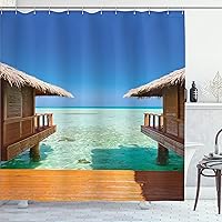 Vista 114 de Ambesonne Cortina para regadera náutica con palmeras