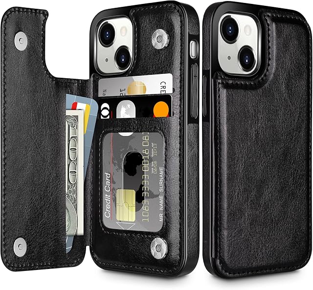 Coolden Compatible with iPhone 14 Case Wallet Case with Card Holder Slot Shockproof Case Flip Folio PU Leather Magnetic Closure Protective Case Cover Compatible with iPhone 14 Phone Case (Black)