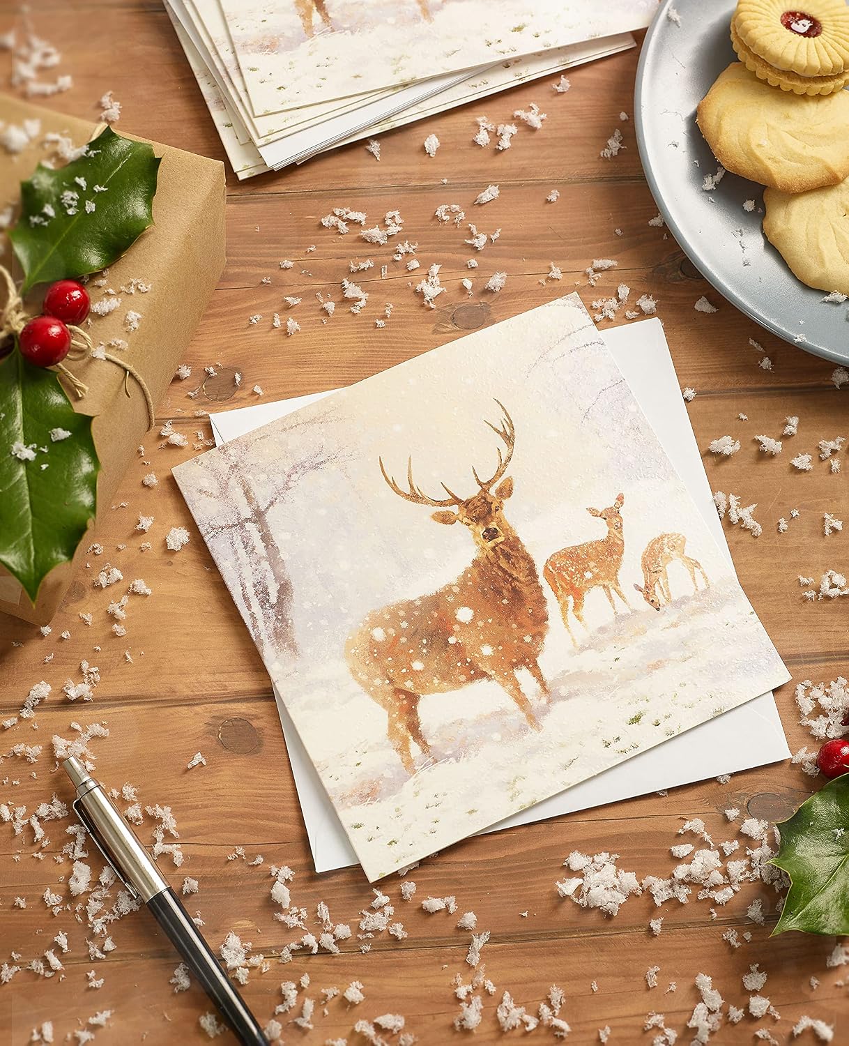 Pack of 8 Snowy Stag NSPCC Charity Christmas Cards Xmas Cards, Multi, 11mm x 163mm x 163mm - Image 3